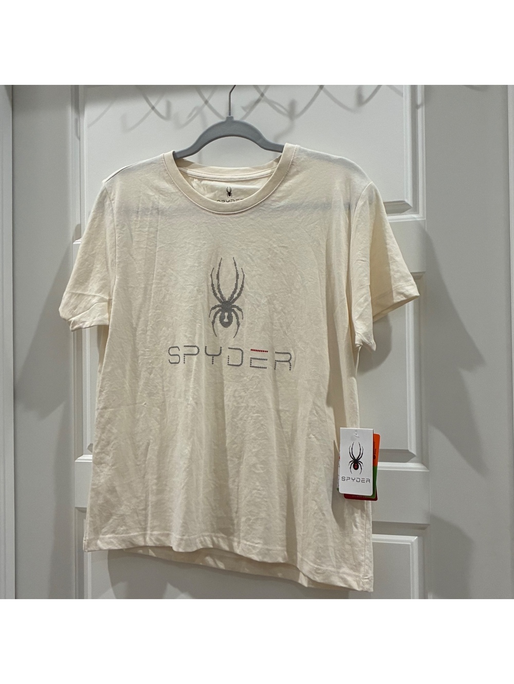 Spyder Women’s Large Rhinestone Logo T Shirt Cream NWT DryWeb ProWeb